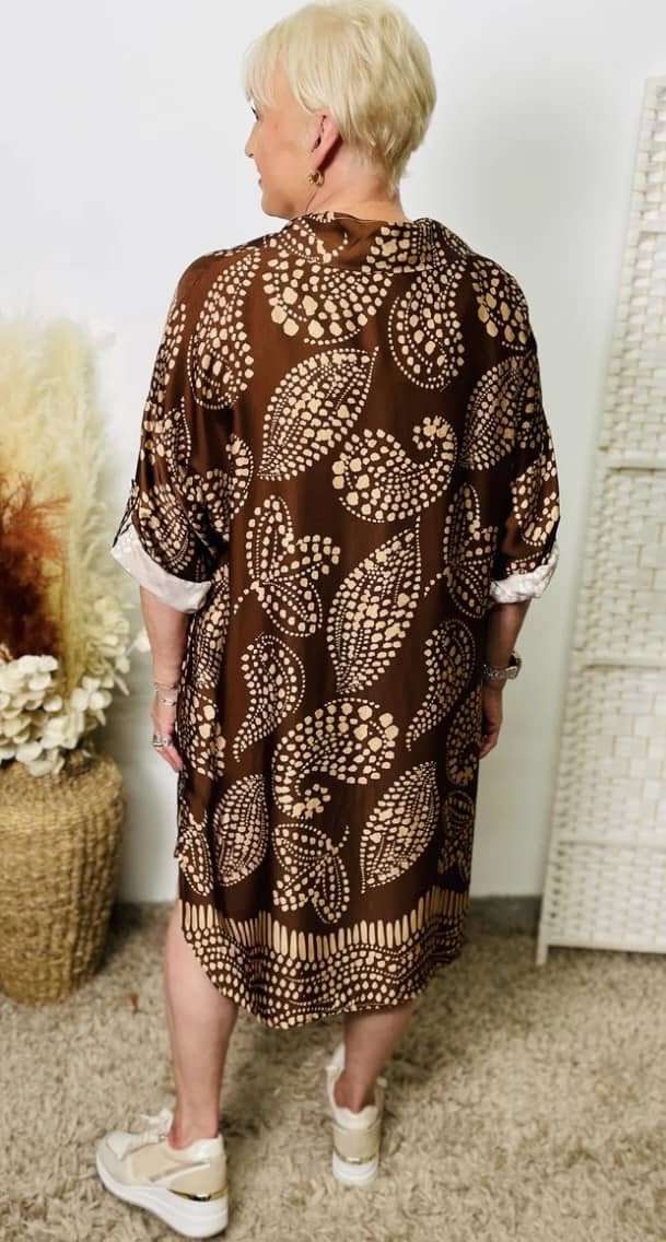 ARTISTIC PRINT TUNIC/DRESS- LIGHT BROWN