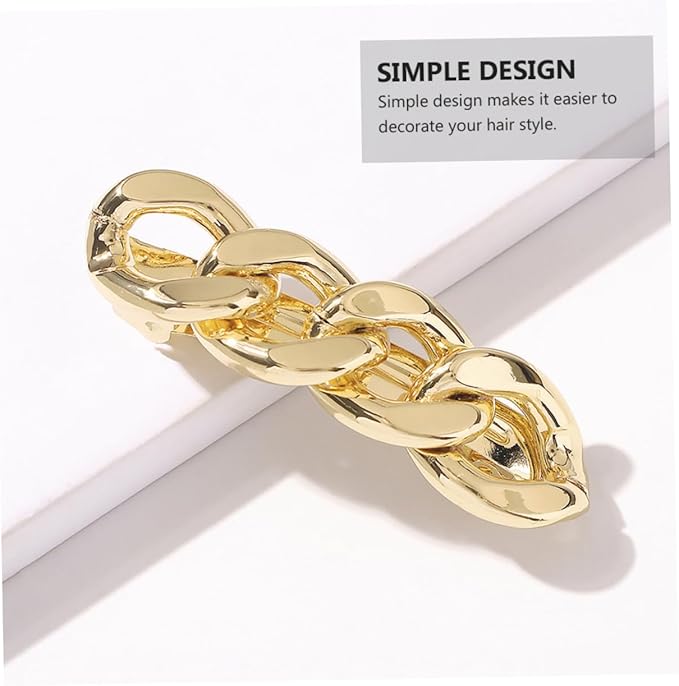 3-Pack Hair Accessories: 2 Gold Barrettes Elastic Hair Ties & 1 Alloy Side Clip Bobby Pin