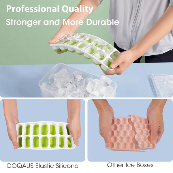 Ice Cube Tray with Lid & Ice Bucket Kit – LFGB Certified BPA Free Silicone Ice Cube Maker, Storage Bin with Ice Tong Scoop