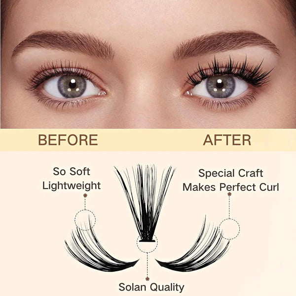 Atsevišķas un kopu skropstas: 120 gab. skropstu kopas ar skropstu pieaudzēšanas komplektu, ieskaitot acu spilventiņus, pincetes, skropstu stiprinājumu un blīvējumu. Dabiskas, mīkstas 10D skropstas 12 mm.