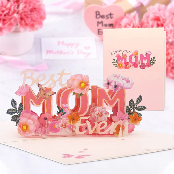 3D Pop Up Greeting Mother s Day Cards for Mum Gifts, Mom Love You Card Mother s Birthday Card Flower Design with Envelope