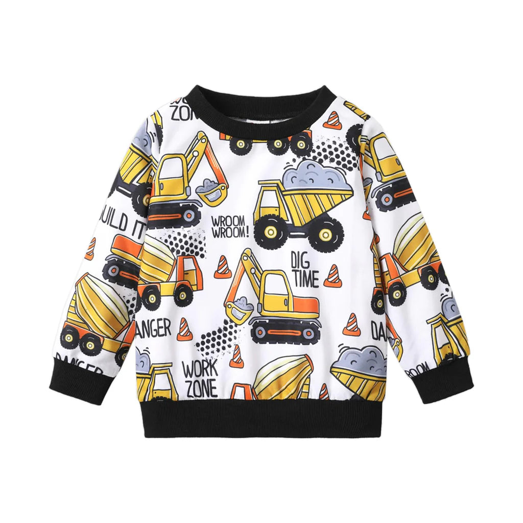Toddler Boy Sweatshirt Long Sleeve Cartoon Print Casual Pullover Crewneck Shirts Tops for Kids