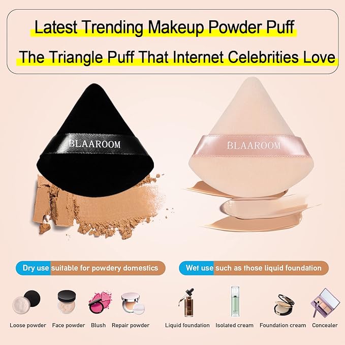 6 Pieces Powder Puff Face Makeup Velour Soft Triangle Powder Puffs - for Loose Powder Mineral Powder Body Powder Wet Dry Cosmetic Foundation Sponge Makeup Tool - Black & White