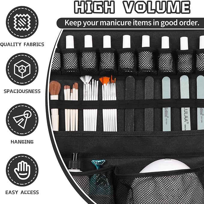 Multifunctional Nail Polish Holder Display Wall-mount Cosmetic Nail Polish Makeup Organizer Essential Oil Bottles Nail Varnish Storage (Black)