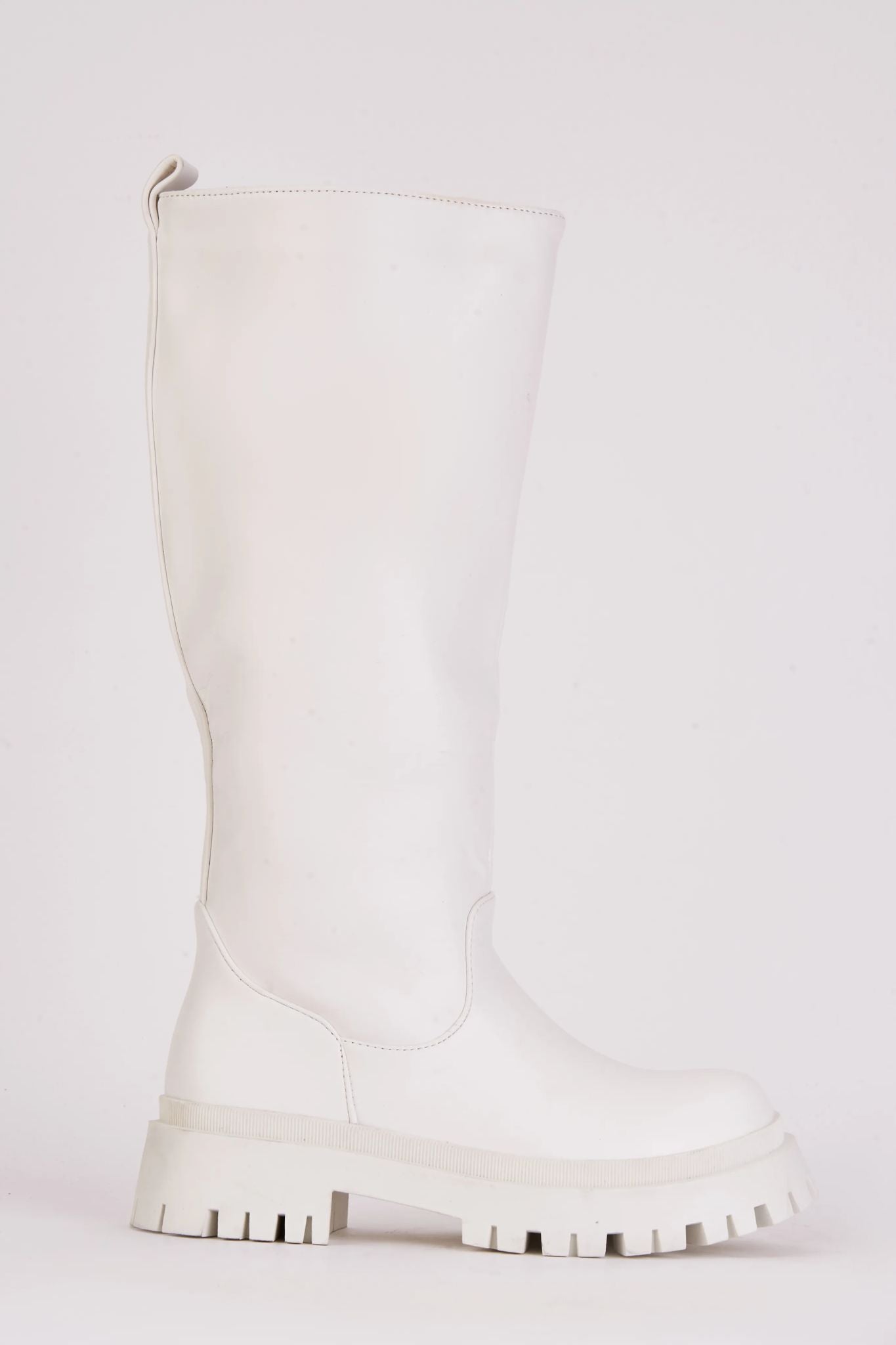 knee-high white boots