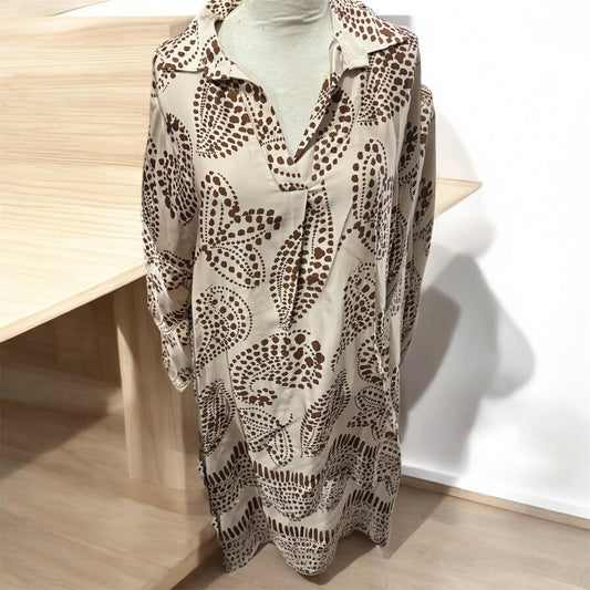 ARTISTIC PRINT TUNIC/DRESS- LIGHT BROWN