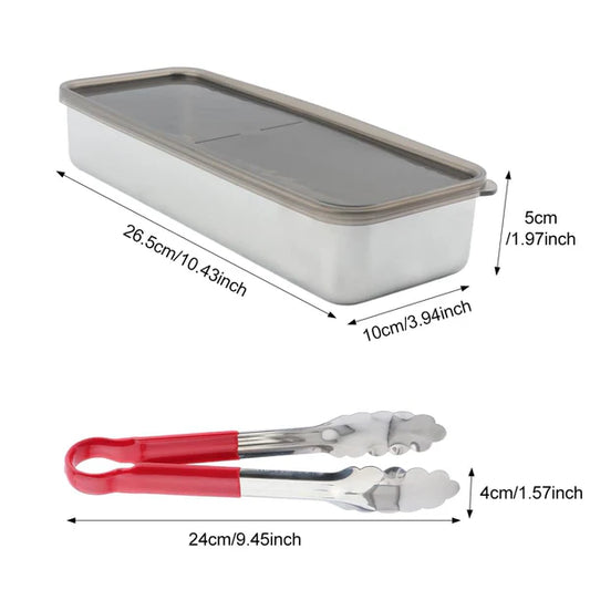 Bacon Cheese Container for Refrigerator – Stainless Steel Meat Storage with Lid, Bacon Saver Box & Food Serving Tongs for Deli Meat, Pasta, Celery