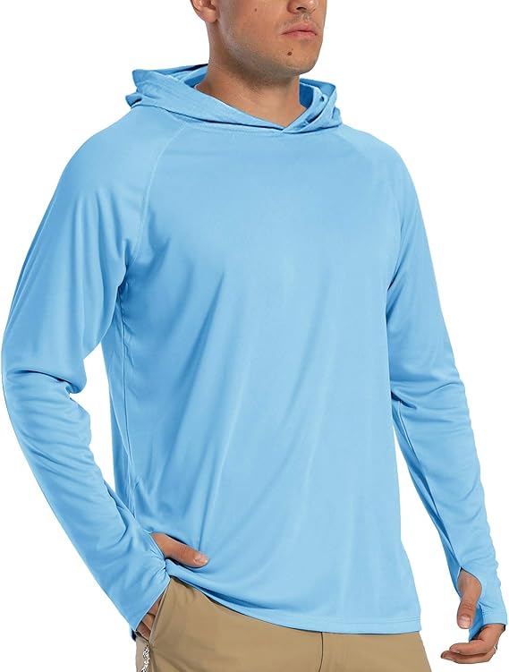 Mens UPF 50 Hoodies UV Sun Protection Long Sleeve T Shirts Lightweight Rash Guard with Thumbholes