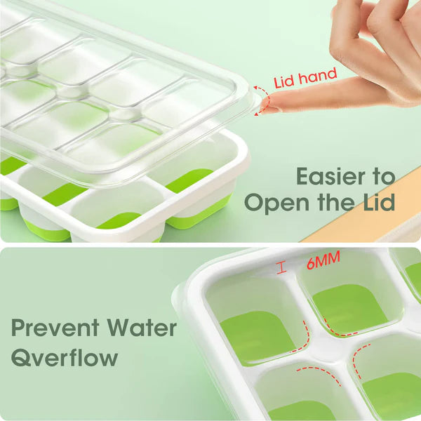 Ice Cube Tray with Lid & Ice Bucket Kit – LFGB Certified BPA Free Silicone Ice Cube Maker, Storage Bin with Ice Tong Scoop