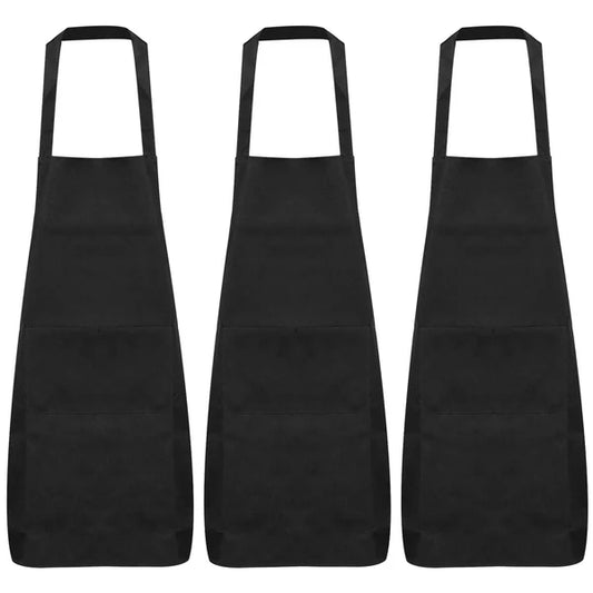 1 pc Plain Black Bib Aprons – Washable polyester cooking aprons for adults, featuring 2 pockets. Perfect for the kitchen, BBQ, crafting, and painting!