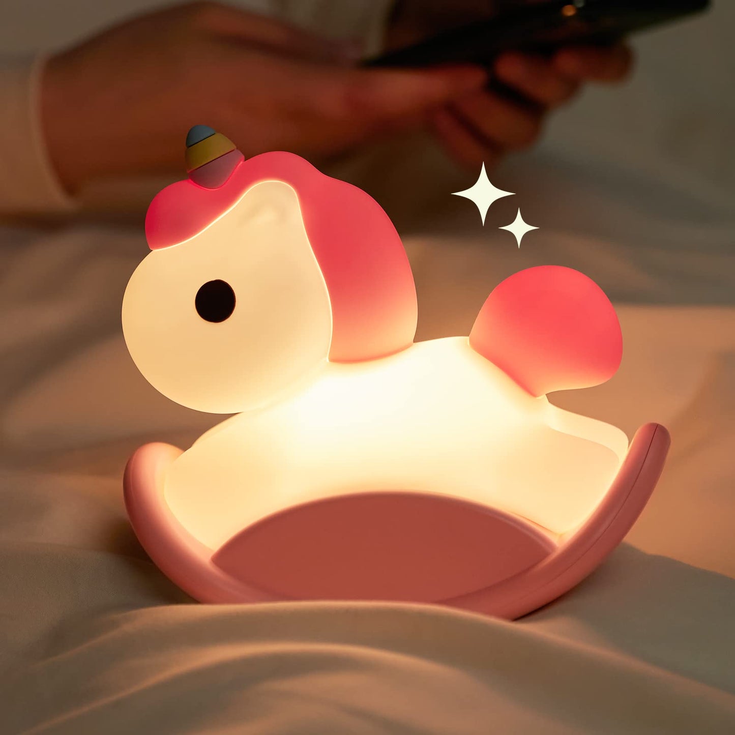 Rocking Horse Night Lights, Rechargeable Unicorn Night Light Silicone Lamp with Three-Speed Control Nursery Night Lights and Timer Function, Silicone Touch Sleep Tap Lamp