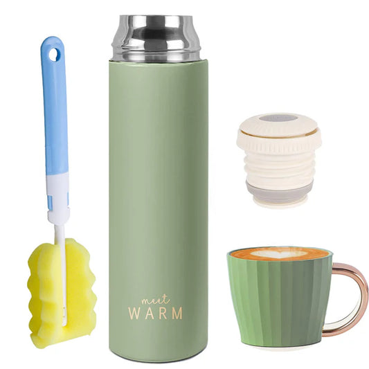 500ML Vacuum Flask – Insulated Stainless Steel Water Bottle, BPA-Free Thermal Mug for Hot & Cold Drinks, Leakproof Lid with Handle, for Travel, School, Work, Sport (Green)