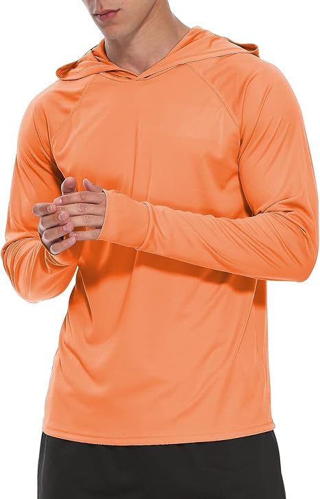 Mens UPF 50 Hoodies UV Sun Protection Long Sleeve T Shirts Lightweight Rash Guard with Thumbholes