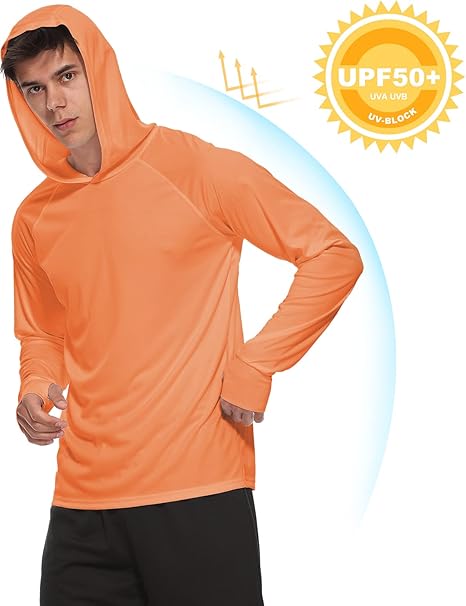 Mens UPF 50 Hoodies UV Sun Protection Long Sleeve T Shirts Lightweight Rash Guard with Thumbholes