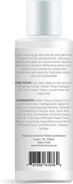 Acne Control Facial Cleanser - Anti-Aging Exfoliating Wash with Glycolic Salicylic Acid, Organic Natural Ingredients