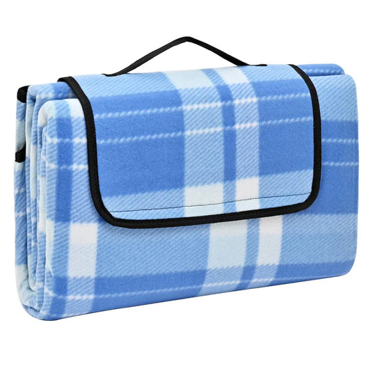 Foldable Waterproof Picnic Blanket - Blue White Checks (150 x 200 cm)