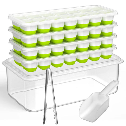 Ice Cube Tray with Lid & Ice Bucket Kit – LFGB Certified BPA Free Silicone Ice Cube Maker, Storage Bin with Ice Tong Scoop