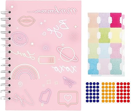 A5 Diary Planner Notebook – Undated Weekly Planner with 5 Sticker Sheets, Twin-Wire Binding, 15 x 21cm, for Teachers & Students