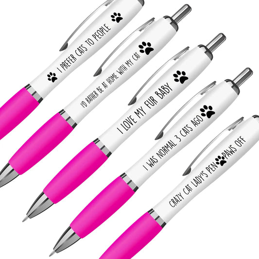 Cat Lover 5-Pack Ballpoint Pens – Funny Novelty Pen Set for Cat Lovers & Friends – Perfect Gift for Colleague's Birthday