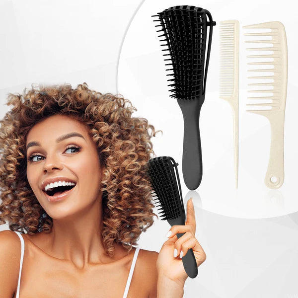 Detangler Hair Brush for Women Wet Curly Hair, Comb Set 3 Pieces Professional Adjustable Tool