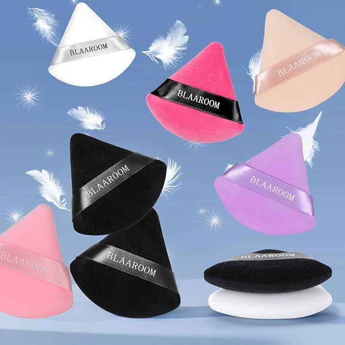 6 Pieces Powder Puff Face Makeup Velour Soft Triangle Powder Puffs - for Loose Powder Mineral Powder Body Powder Wet Dry Cosmetic Foundation Sponge Makeup Tool - Black & White