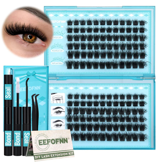 Fluffy Lash Clusters Kit – Faux Mink Individual Lashes (10-18mm) with Bond, Seal, and Tweezers for DIY Home Extensions