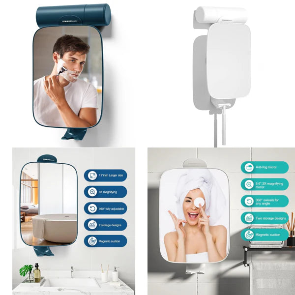 Shower Mirror,3X Magnification Shaving Mirror Cosmetic Mirror Shower and Bath, With Hook, No Drilling