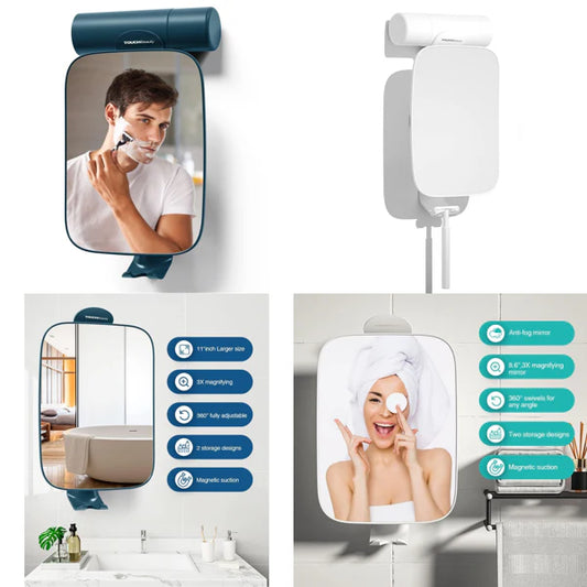 Shower Mirror,3X Magnification Shaving Mirror Cosmetic Mirror Shower and Bath, With Hook, No Drilling