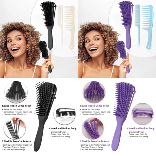 Detangler Hair Brush for Women Wet Curly Hair, Comb Set 3 Pieces Professional Adjustable Tool