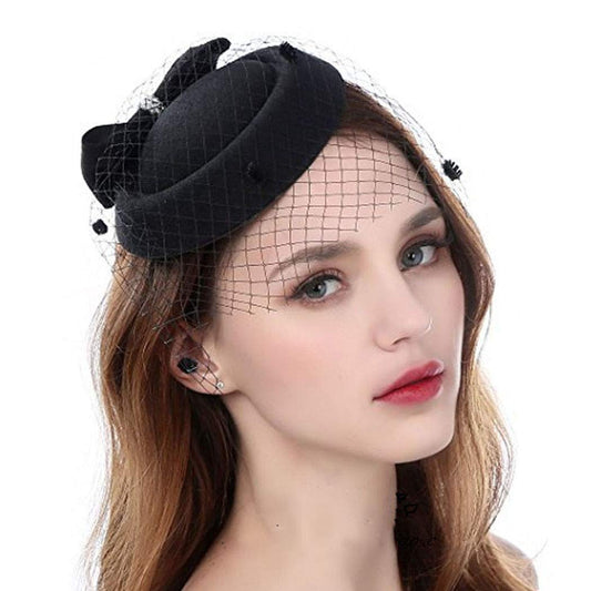 1920s Pearl Fascinator Hair Clip Veil Mesh Headband Black Hat Wedding Party Top Tea Hat for Women and Girls Black